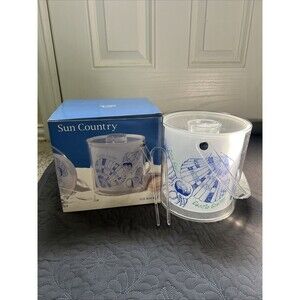 Sun Country 3QT Ocean Shell Clear Acrylic Ice Bucket w/Tongs NIB Nautical Home